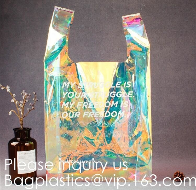 Prenda impermeable transparente Tote Shopping Bag, Pvc transparente de impresión de seda Tote Shopping Bag, bagease de la tela olográfica del PVC