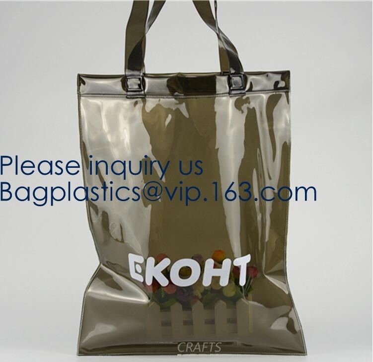 Bolso de compras transparente portátil de encargo personalizado del Pvc de Logo Reusable Vinyl Tote Folding, compras Tote Bag Grocery del Pvc