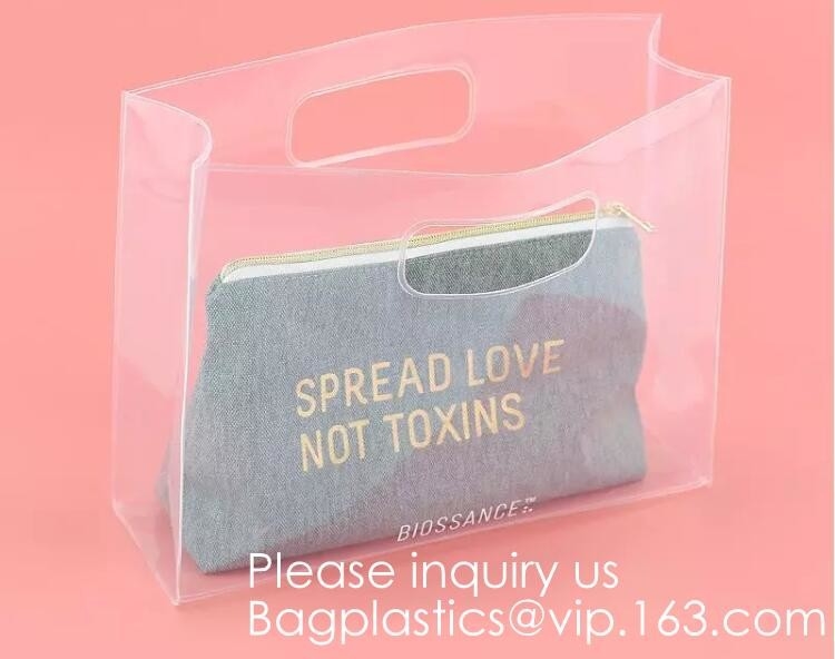 Bolso claro transparente del Pvc de las compras de la promoción con el nilón y PVC de encargo Tote Bag Shopping Ba de encargo combinado material de la impresión