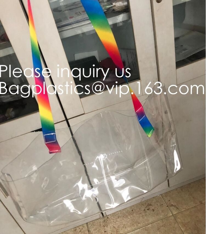 Respetuoso del medio ambiente, OEM, promocional, compras, bolso que viaja cosmético, capacidad grande plástica w de la moda del PVC que hace compras Tote Bag