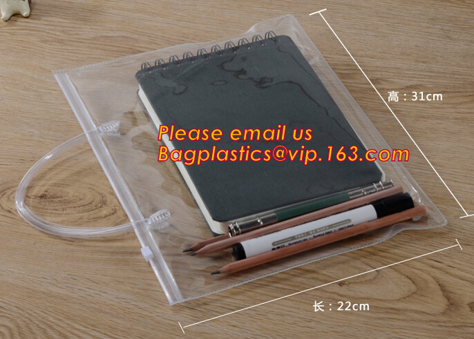 Bolso simple con la cremallera, bolso del fichero del pvc k, bolso de encargo Zippe plástico del fichero del PVC A4 del plástico transparente del documento del bolso del fichero de los PP A4