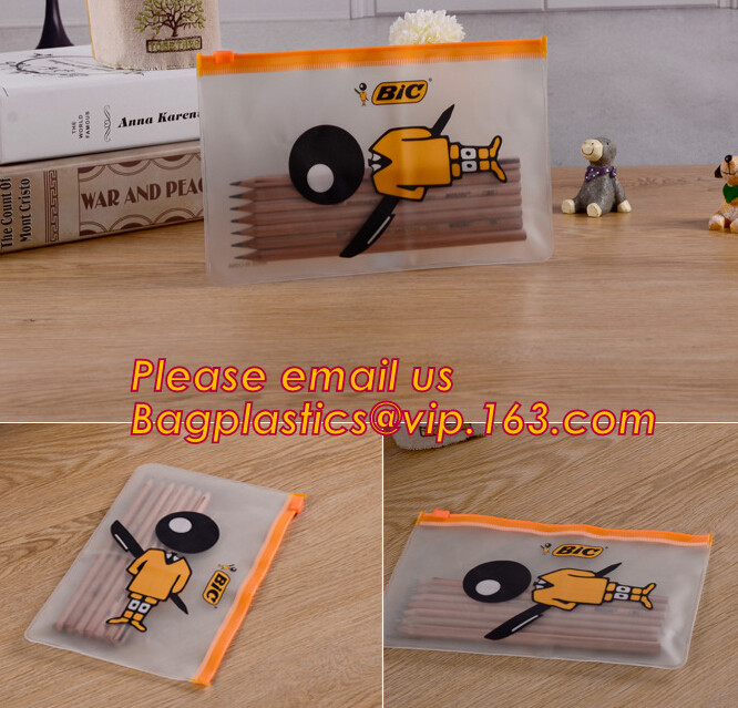 Bolso plástico con la cremallera, bolso plástico impreso claro de encargo del lápiz del PVC de Logo Printed del lápiz de la cerradura de la cremallera de los efectos de escritorio del pvc