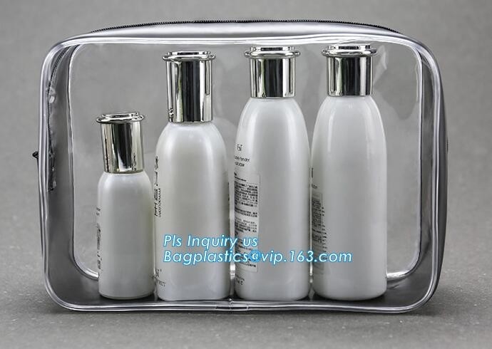 Bolso del artículo de tocador de la ejecución del bolso de Kit Organizer Bathroom Storage Cosmetic del viaje, sellado caliente plástico transparente promocional s del OEM