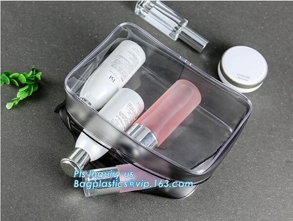 La promoción 25s suelda la bolsa de plástico cosmética transparente clara del bolso en caliente del pvc, vagos cosméticos de encargo de la belleza del maquillaje del viaje del bolso de la señora