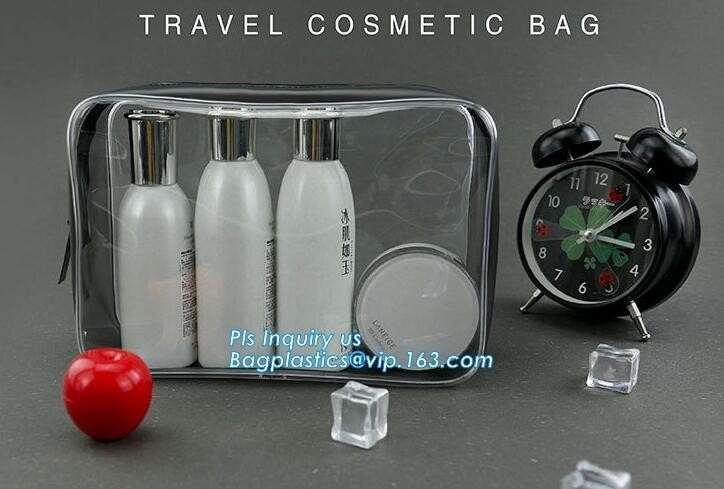 bolso cosmético colgante claro del pvc del bolso del artículo de tocador, bolso cosmético transparente del claro plástico promocional del pvc, tra suave de la cremallera superior