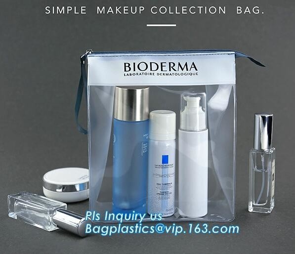 la bolsa de plástico helada con la bolsa de poliéster que se puede volver a sellar de la cremallera del resbalador del pvc de la cremallera, bolso cosmético del bolso de la cremallera del resbalador del PVC con el zippe del resbalador