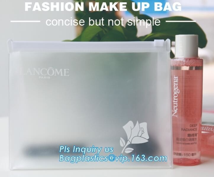 El maquillaje plástico cepilla el bolso para la cremallera EVA Slider Gusset Cosmetic Bag, empaquetado cosmético del bolso de la cremallera del resbalador, cremallera de las mujeres