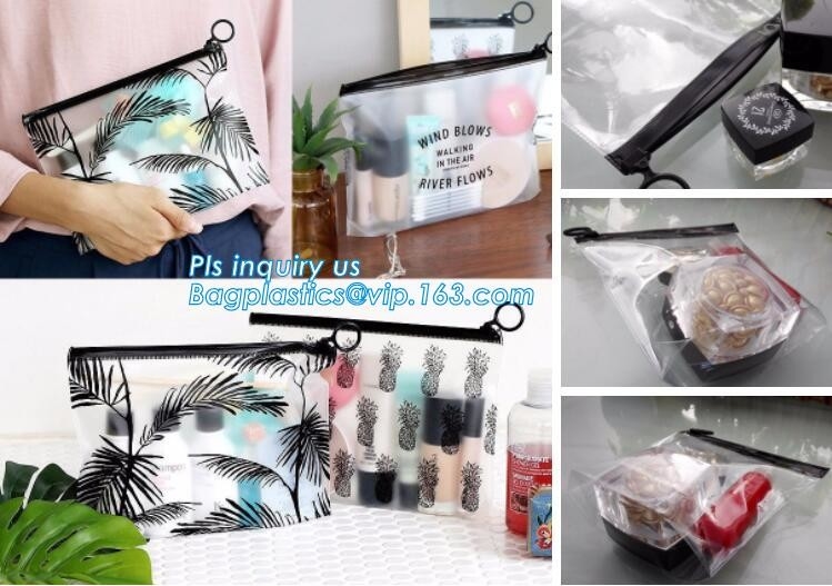 bolsos de la suspensión de la cremallera del resbalador para la ropa interior que embala, bolso con el logotipo de encargo, bolso claro de la cremallera del resbalador de la cremallera del bolso del viaje para lechuga romana