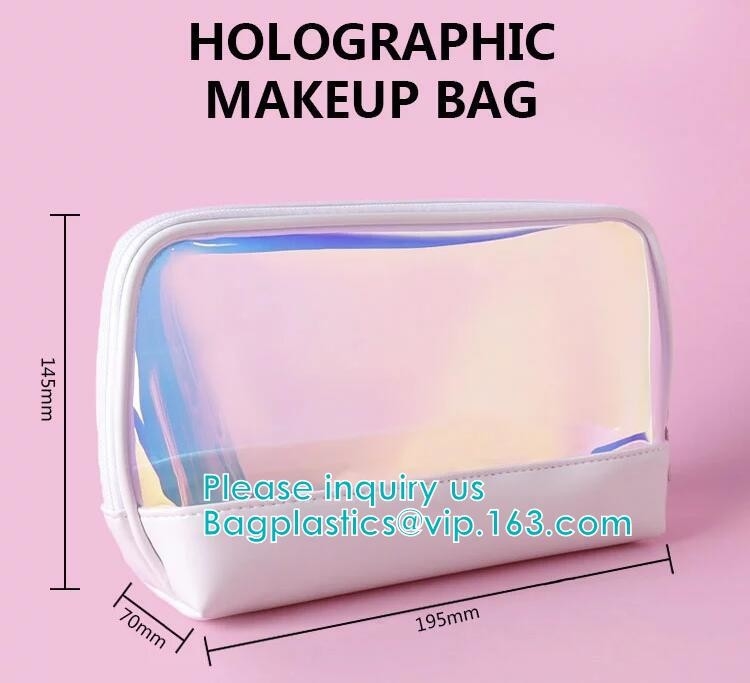 BOLSO OLOGRÁFICO del MAQUILLAJE, bolsos cosméticos del MAQUILLAJE de la PU TPU del viaje del lavado del bolso del bolso impermeable MATERIAL del maquillaje, PAQUETE de ECO FIRENDLY
