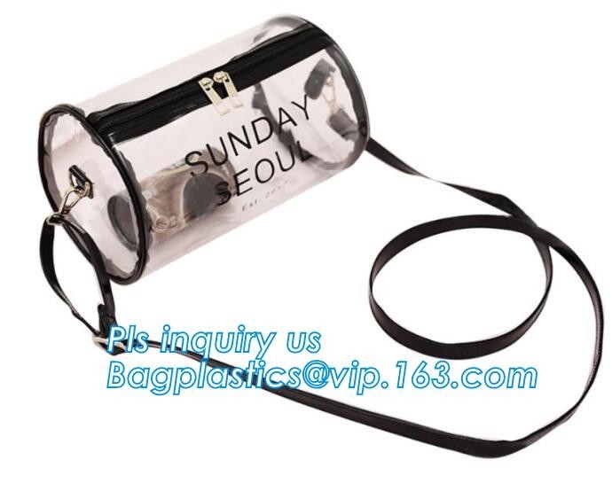 Bolso del lápiz del PVC de la escuela de los efectos de escritorio, bolso cosmético transparente formado barril del pvc del bolso del viaje del bolso claro cosmético del artículo de tocador para