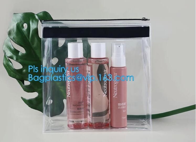 Bolso cosmético del almacenamiento plástico del pvc del holograma de la cremallera del resbalador que embala, bolso claro transparente de la cremallera del resbalador del PVC de 200 micrones, estera
