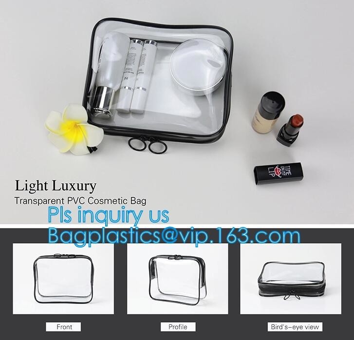 Bolso claro iridiscente popular del maquillaje del PVC, logotipo de encargo que imprime el bolso claro del maquillaje del pvc, bolso portátil del maquillaje de los cosméticos, handl