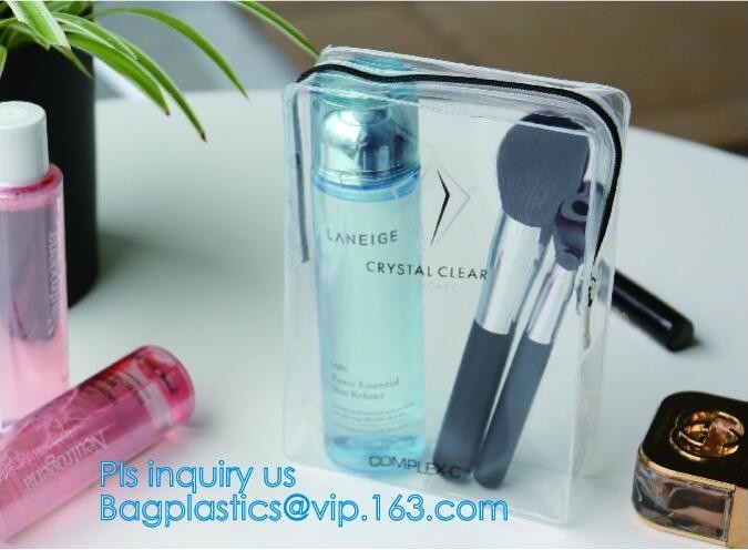 El bolso claro del lavado del viaje del PVC del artículo de tocador cosmético del maquillaje con la manija, regalo cosmético empaqueta a Tote Travel Makeup Bag para la cremallera