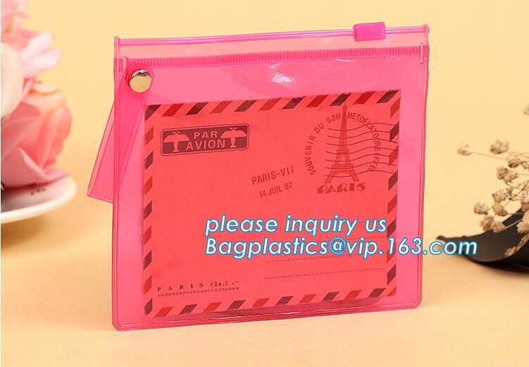 bolso plástico impermeable con el bolsillo, bolso del fichero de la cerradura de la cremallera del PVC de la bolsa de los documentos de los efectos de escritorio de la carpeta de archivo zip del documento que lleva