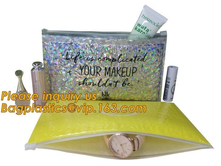 El anuncio publicitario polivinílico de la burbuja con la cremallera en brillo superior compone los bolsos, bolsa cosmética rosada más brillante metálica Sli de la burbuja del embalaje k