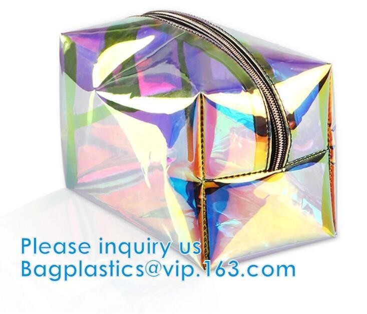Bolsa cosmética de encargo para Make Up, bolso olográfico del bolso de Shell Shaped White Nylon Mesh del Pvc k del material del vinilo del holograma