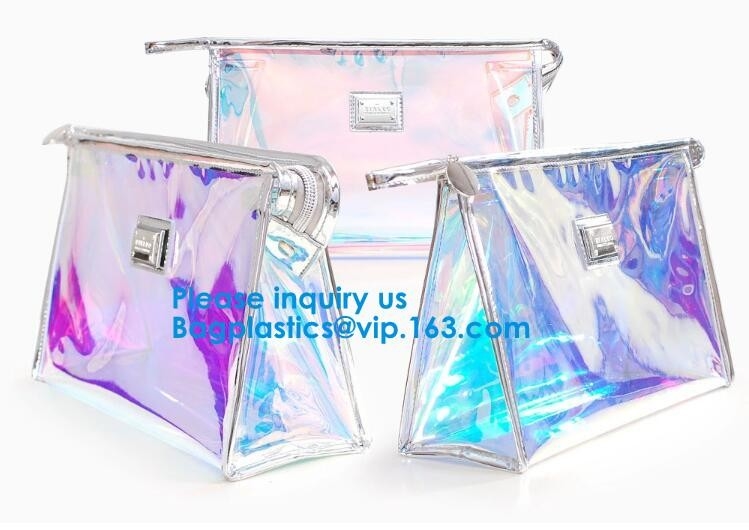 Bolso cosmético del laser del bolso del maquillaje del holograma, empaquetado de encargo, la bolsa de asas de la moda, señora Travel Cosmeti del laser del holograma del bolso del artículo de tocador