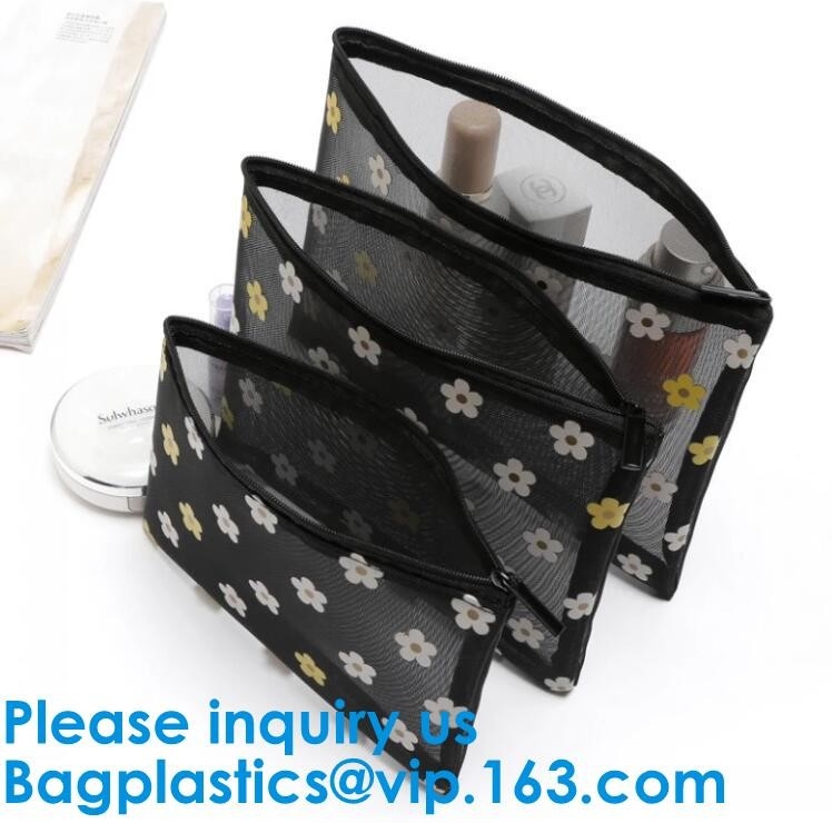 Cremallera de nylon Mesh Makeup Bag, bolso de Mesh Cosmetic Makeup Organizer Bag de la bolsa del artículo de tocador del viaje del maquillaje de las señoras Eco