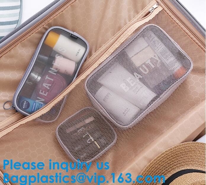 Bolsa del caso del maquillaje de Mesh Bag Travel Cosmetic Bag de las mujeres, organizador Purse Necessary Mesh Cosmetic Bag Women Make encima del bolso Makeu