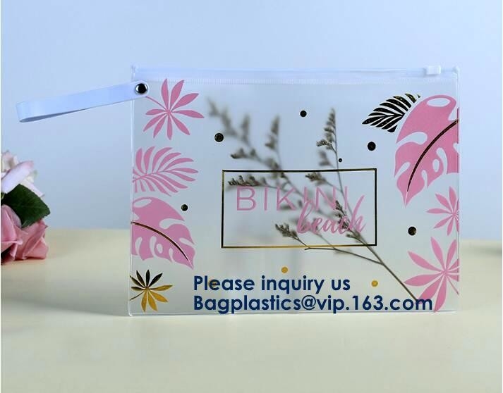 Bolso del Pvc de Logo Printed Slider Zipper Clear para el embalaje cosmético del bolso transparente del Pvc del vinilo del paquete, diseño del cierre de la cremallera