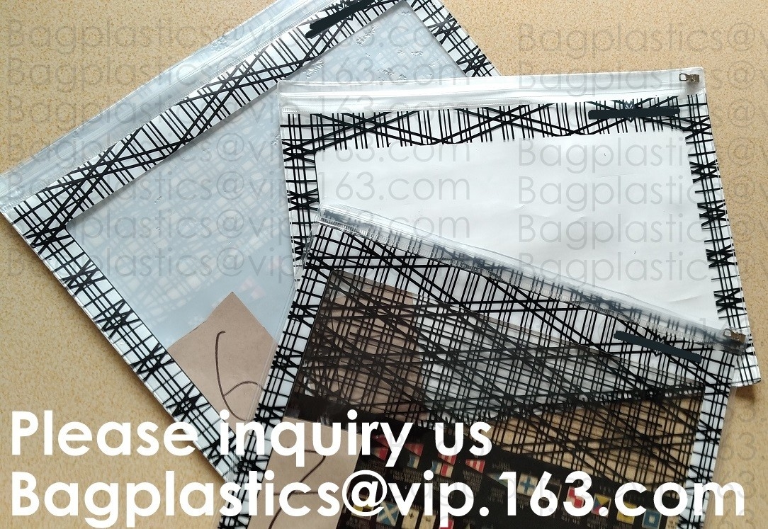 Las carteras de la cremallera del resbalador de la fuente de los efectos de escritorio de la oficina y de la escuela documentan los bolsos del fichero, la bolsa de plástico clara del bolso de la cremallera del resbalador del PVC con la cremallera