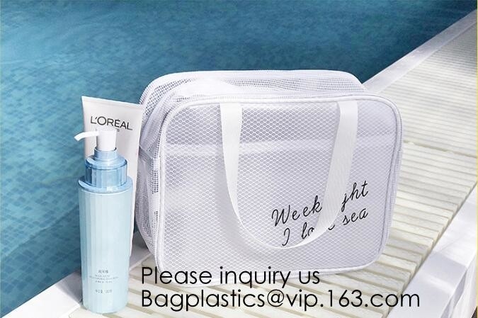 Cree los bolsos transparentes del gargarismo para requisitos particulares del lavado del PVC de las bolsas de la cremallera de los cosméticos de la PU, enrejado transparente del viaje al por mayor de China