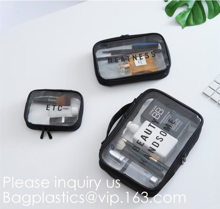 El claro cosmético del bolso del Pvc del retrete transparente del viaje Fácil-lleva la bolsa del maquillaje, PVC lindo hermoso Pouc cosmético de la capacidad grande