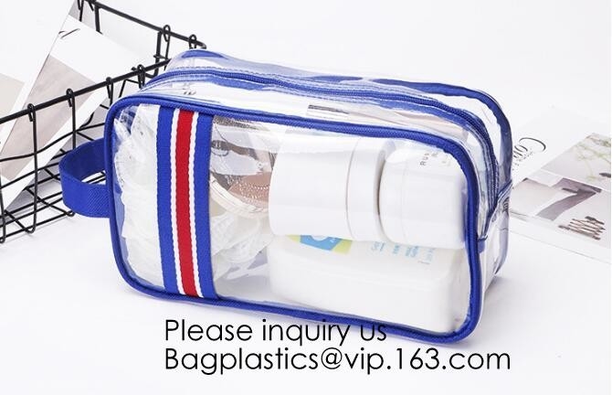 Viaje moderno Logo Cosmetic Pouch modificado para requisitos particulares PVC transparente portátil, bolsa cosmética de la moda del PVC con la cremallera roja