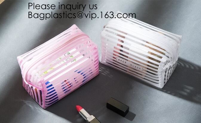 Bolsa clara de la cremallera con la bolsa cosmética del PVC del bolso del maquillaje de la correa, imprimiendo la bolsa cosmética clara del PVC de k, bagease, bagplast