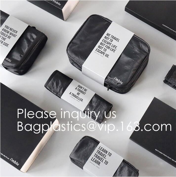 Bolsa de papel de encargo de Cosmetic Ziiper Black Tyvek del organizador del viaje, bolsa de papel de encargo de Tyvek del bolso cosmético de Tyvek del precio de fábrica