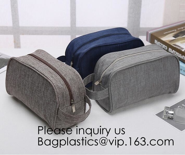 El viaje de cuero Kit Wash Makeup Bag del artículo de tocador de la lona para hombre cosmética del bolso, bolso orgánico del maquillaje de la lona de algodón con la cremallera hace-u