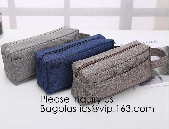 Bolso de cuero del artículo de tocador del bolso del maquillaje de la lona de algodón del lavado de los hombres del vintage del bolso cosmético al por mayor de la cremallera, bagease, bagplastics