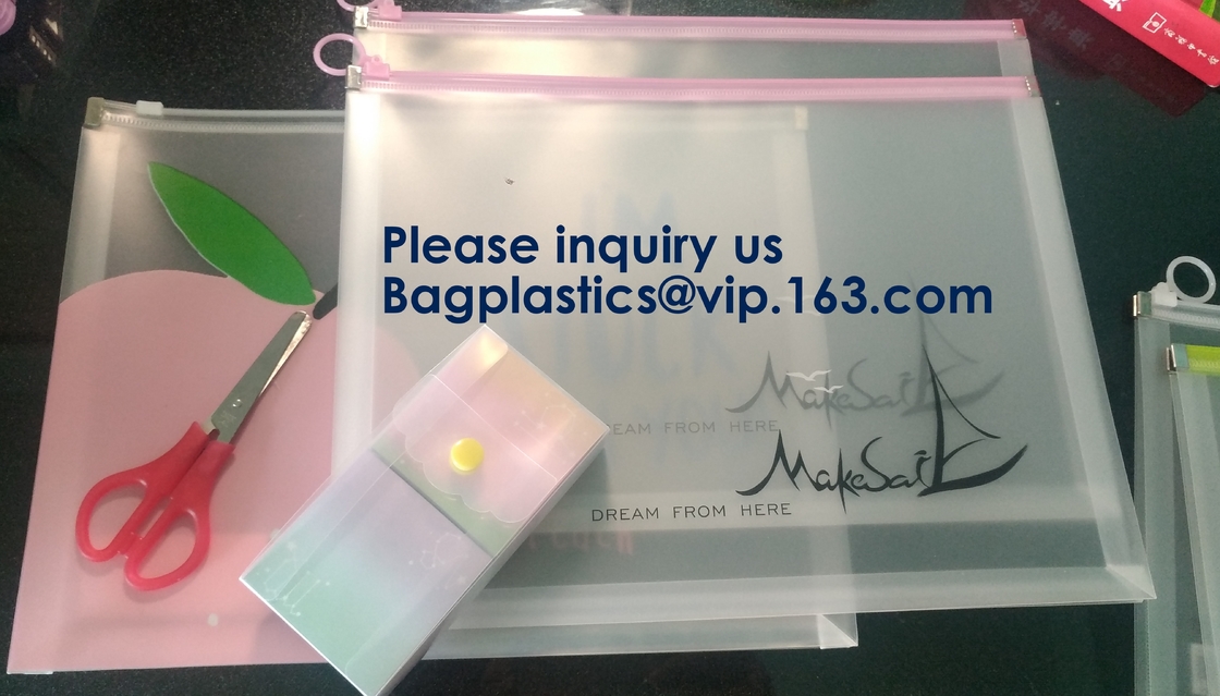 Bolso transparente con la cremallera, bolso plástico para las fuentes de oficinas de los cosméticos, bagease del fichero de A4 A5 A6 B5 Pp Froested del archivo zip de los PP