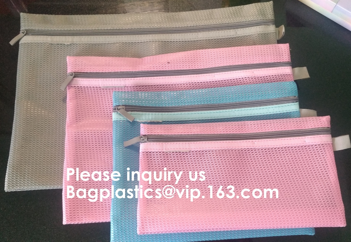 Bolso del documento del PVC de Mesh Color Package Clear de la cerradura de la cremallera de la carpeta de archivos de la oficina A4, botón de Mesh Document Bag Clear Bag de la carpeta de archivos