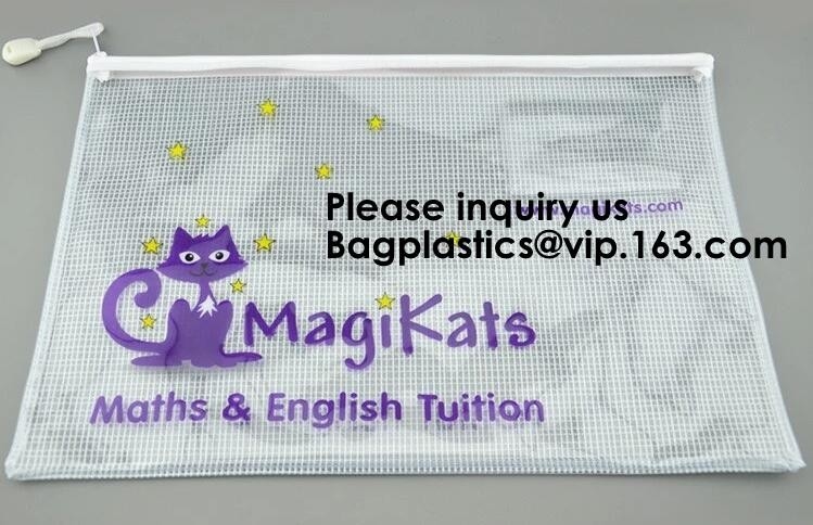 Mesh Bag /Zipper/Mesh Pouch /File, cremallera plástica promocional de Mesh Clear File Bag With, regalo Mesh Pouch claro de la joyería