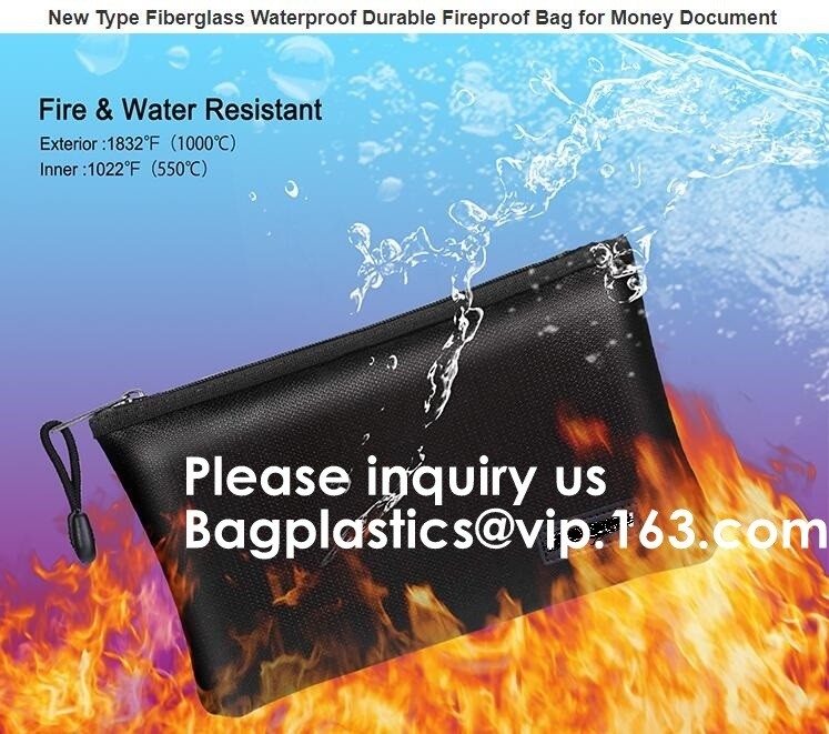 Bolsos incombustibles grandes de la bolsa del dinero del documento de la protección del calor de la capa doble, bolso del documento de la seguridad/bolso resistente al fuego del documento