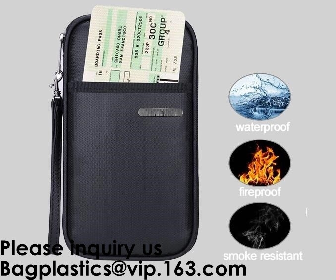Saf incombustible del fuego de la fibra de vidrio del dinero de la bolsa del bolso del documento del viaje del OEM del dinero del pasaporte de la cremallera de la bolsa segura de lujo de encargo del almacenamiento