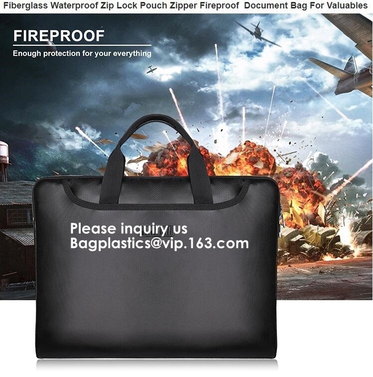 Prenda impermeable y bolso incombustible del almacenamiento del documento con la cremallera incombustible para el bagease del dinero, de la joyería y del pasaporte, bagplastics
