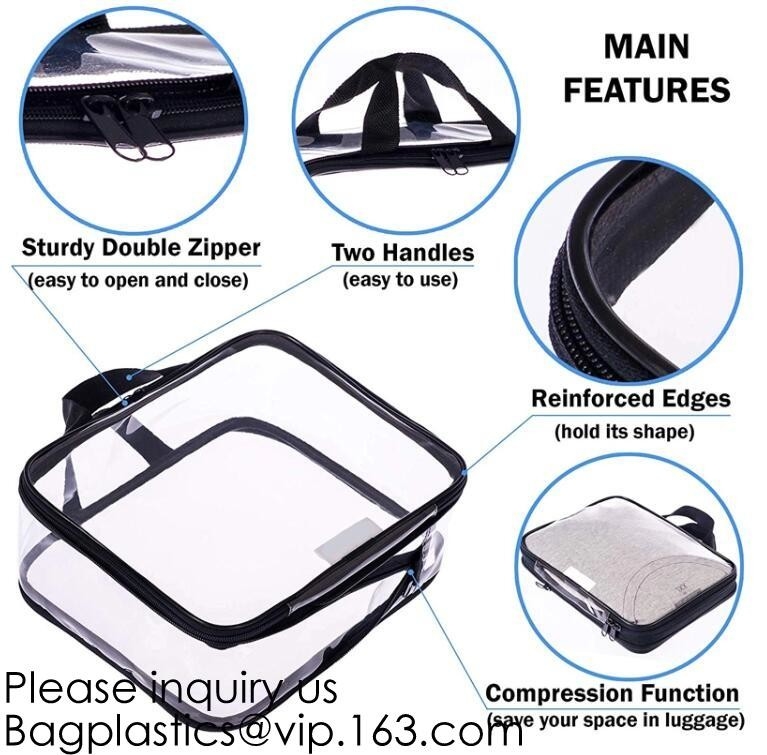 TSA aprobó el bolso del artículo de tocador - bolso claro del viaje para que los hombres y las mujeres continúen su maquillaje y artículos de tocador, bagease, bagplast
