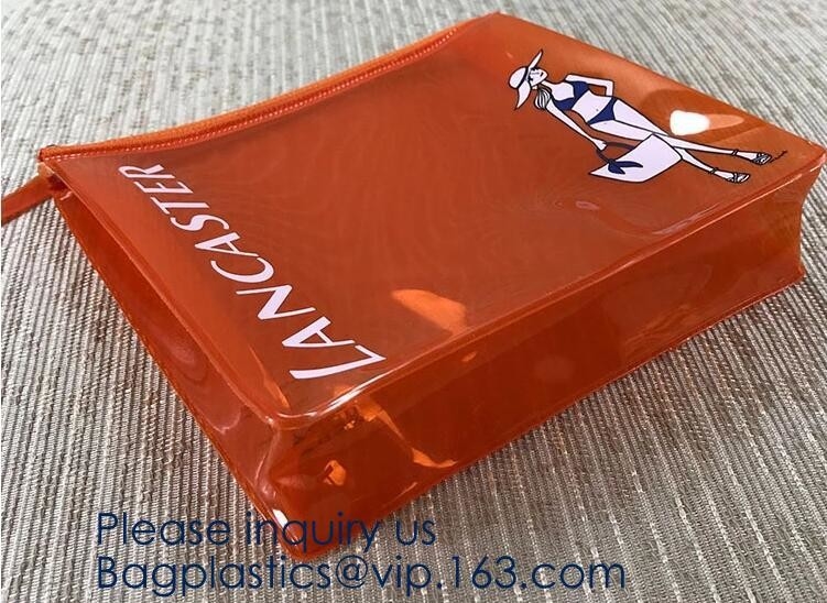 Bolso cosmético plástico transparente respetuoso del medio ambiente caliente del PVC con la cremallera, impresión en offset/impresión de pantalla de seda/impresión del fotograbado