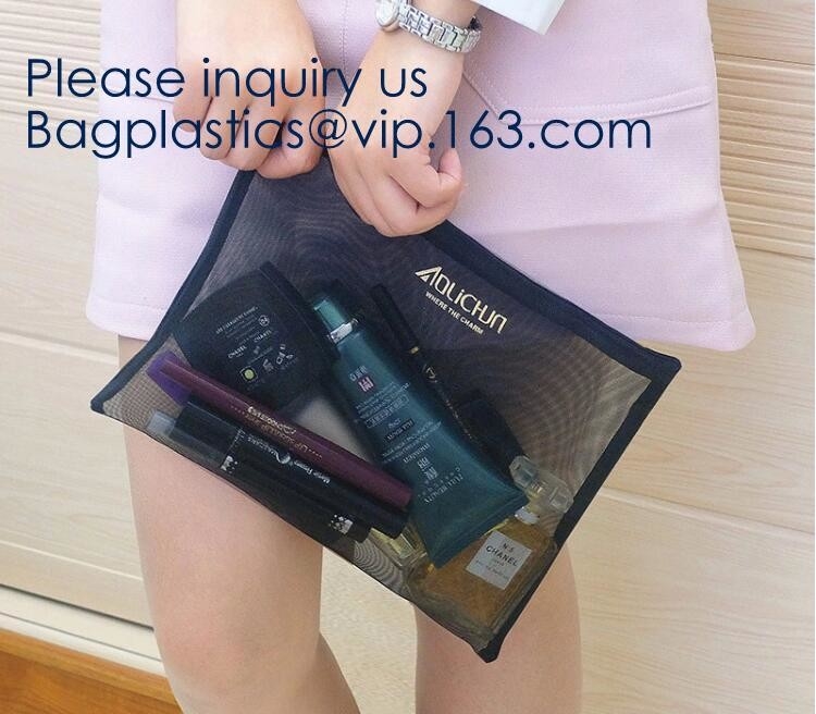 El cepillo Mesh Cosmetic Bag del maquillaje del viaje, la cremallera neta compone el fabricante de Mesh Cosmetic Pencil Case Bag, Trave claro portátil