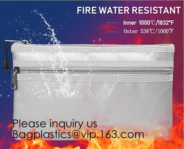 El bolso incombustible del documento del dinero del bolso resistente al fuego revestido del sobre del silicón, la prueba de fuego incombustible del bolso y resistentes de agua hacen