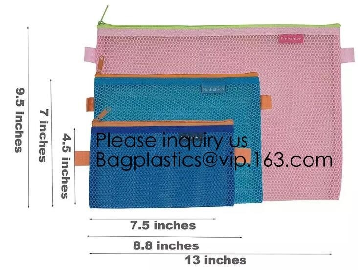 Mesh Zipper Pouch Multipurpose Travel coloreado Mesh Bag para las fuentes de oficinas de los cosméticos viaja los accesorios, efectos de escritorio pac