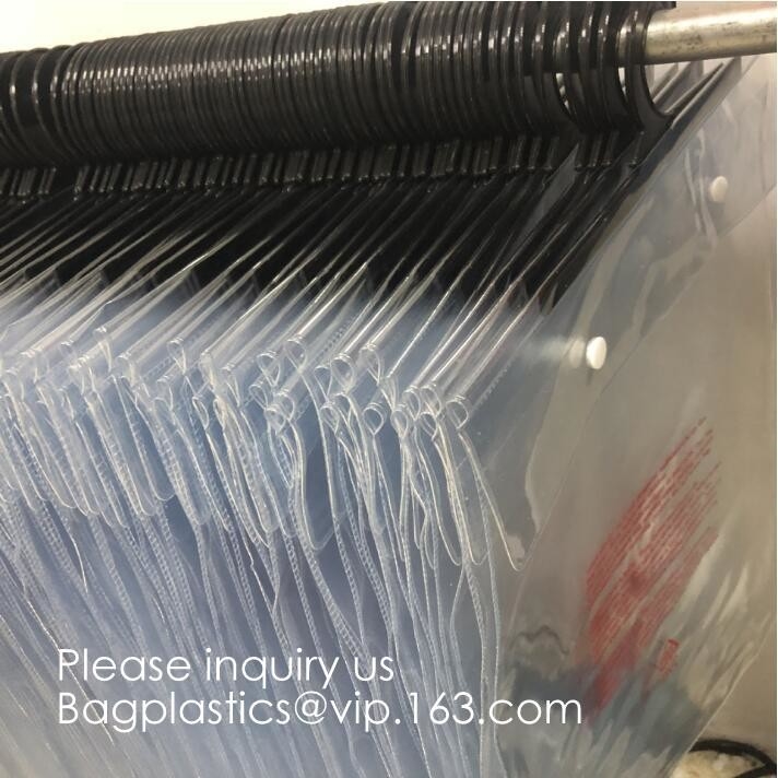 La suspensión polivinílica del plástico transparente cubre los bolsos en el rollo para la camisa, fabricantes de la limpieza en seco del bolso de la cremallera de las bolsas de plástico del gancho de la suspensión