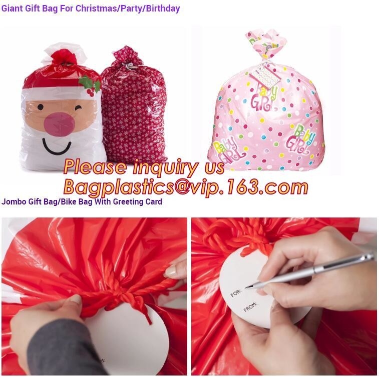 la bolsa de plástico grande de la chuchería de las banderas del partido del regalo del bolso del regalo del juguete de los bolsos del bolso de Navidad del bolso de gran tamaño gigante del regalo, bici plástica con mejores ventas