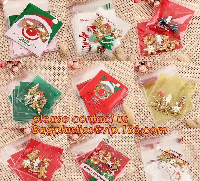 los bolsos lindos de la galleta del opp de la Navidad de los alces de los ciervos de santa del diseño profesional, las galletas a prueba de humedad del opp empaquetan, Feliz Navidad 50 PC