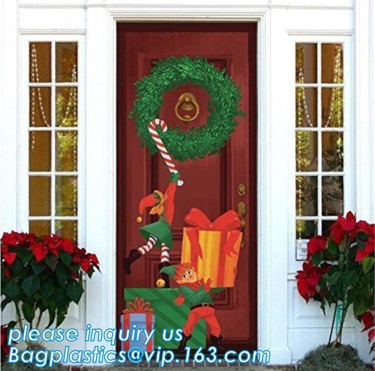 La puerta/la ventana/la pared plásticas de impresión de encargo promocionales de la Navidad de la cubierta PE de la puerta cubre la puerta po del cartel de la puerta, interior y al aire libre