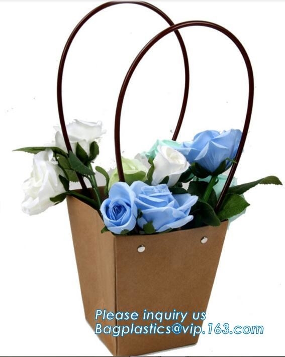 Bolsa de papel del portador de la flor de papel de Kraft de la moda, bolsa de papel modificada para requisitos particulares del portador de la flor de Kraft de las plantas de tiesto con las manijas del ojal