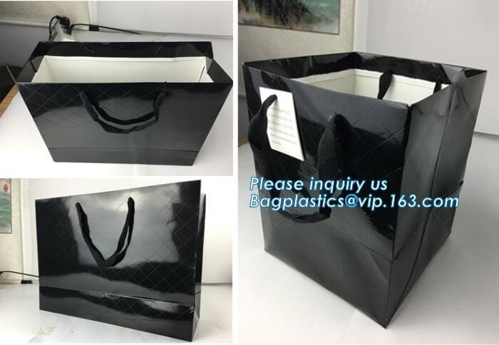 Bolsa de papel brillante impresa de lujo elegante de la flor de la laminación con la manija, bolsa de papel blanca de Brown Kraft, bagplastics, paquete