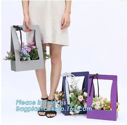 Bolsa de papel de encargo con la bolsa revestida de la flor del modelo de la impresión del bolso del Libro Blanco de la manija, bolsas de papel del portador de la flor con d